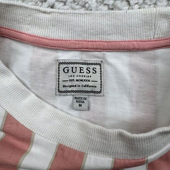 Guess Los Angeles Retro Pink White Striped Long Sleeve Shirt Unisex Mens Medium - Picture 3 of 6